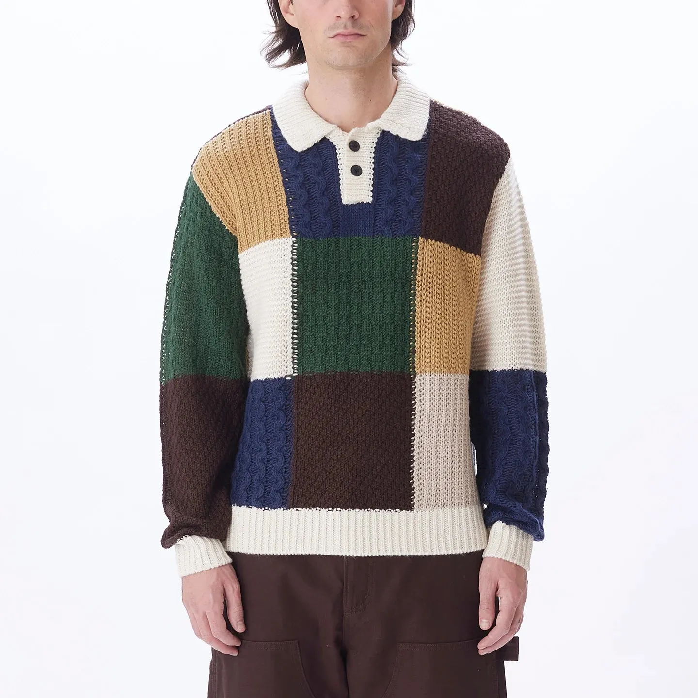 Obey Oliver Patchwork Sweater - Unbleached Multi