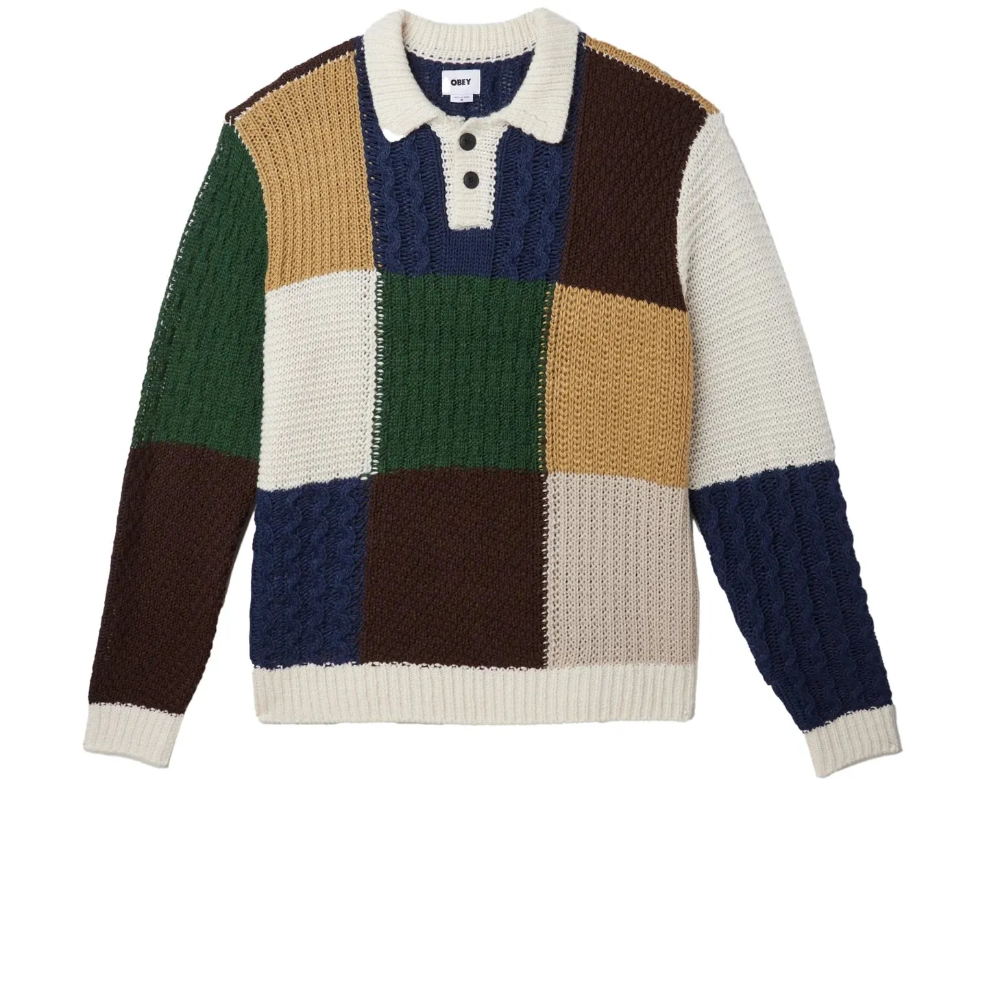 Obey Oliver Patchwork Sweater - Unbleached Multi