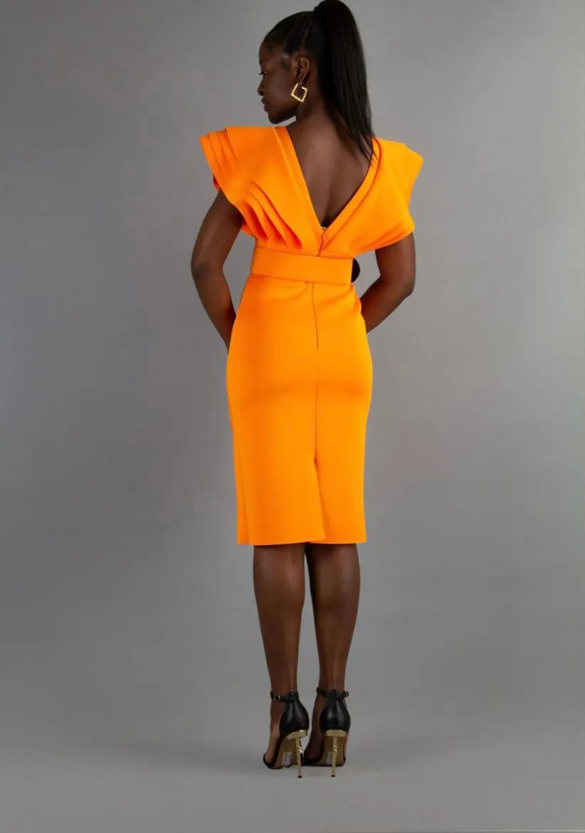 Olinda Orange Ruffle Neck Bodycon Dress