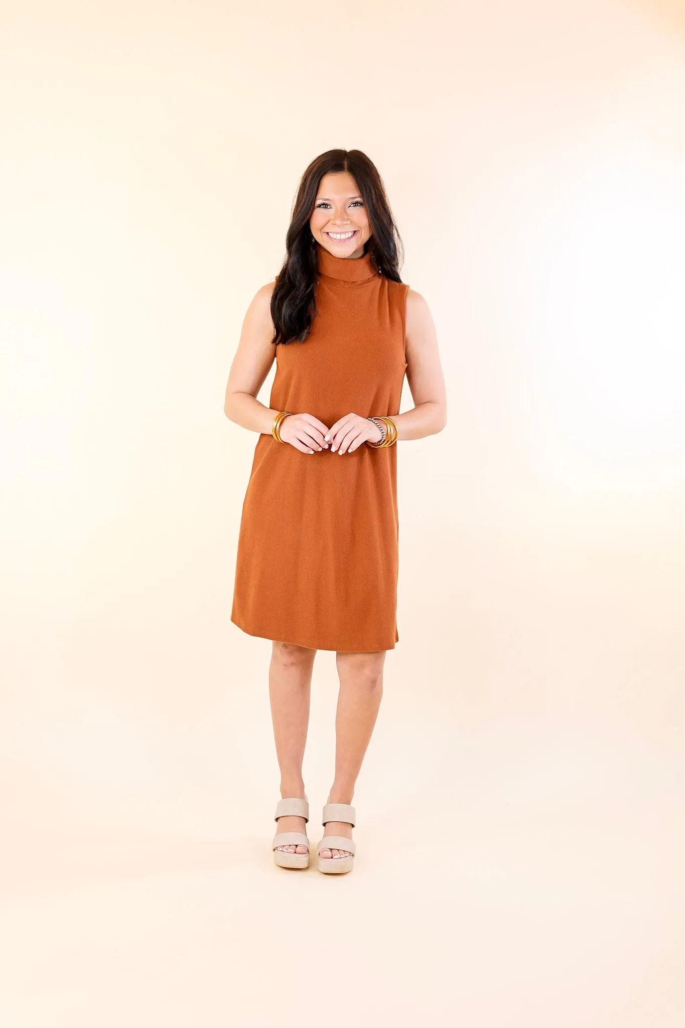 One Love Tank Sweater Dress with Turtle Neck in Rust Orange