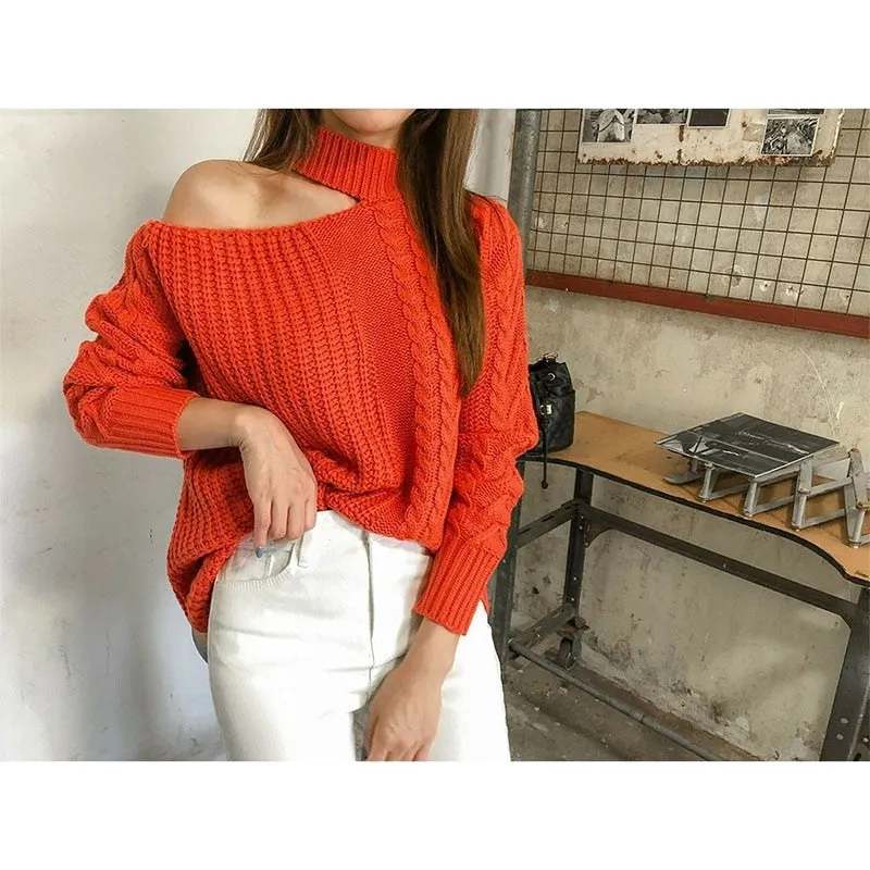 One-Shoulder Turtleneck Pullover