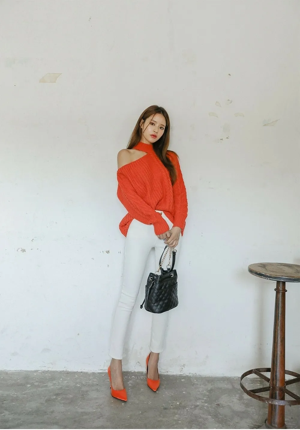 One-Shoulder Turtleneck Pullover