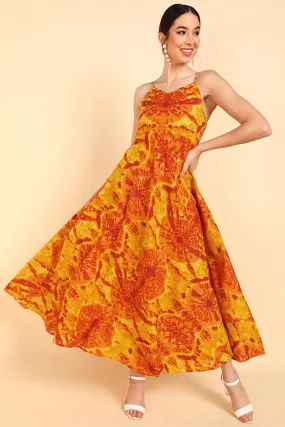 Orange Cotton Tie-Dyed Maxi Dress