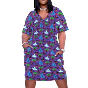 Park Hopper Fireworks Women's V-neck Loose Dress With Pockets