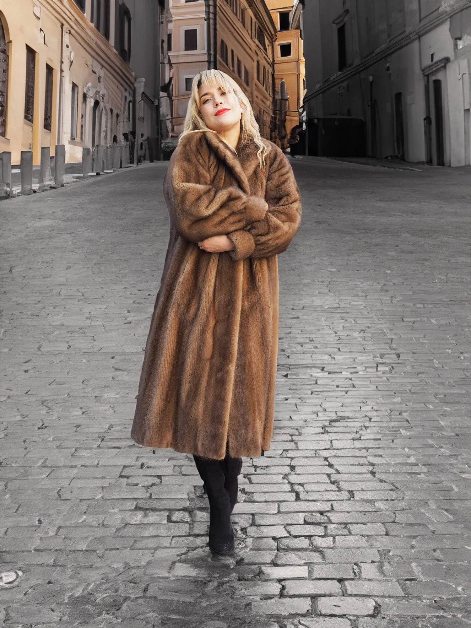 Pastel Autumn Haze Brown Mink Fur Coat Coats L