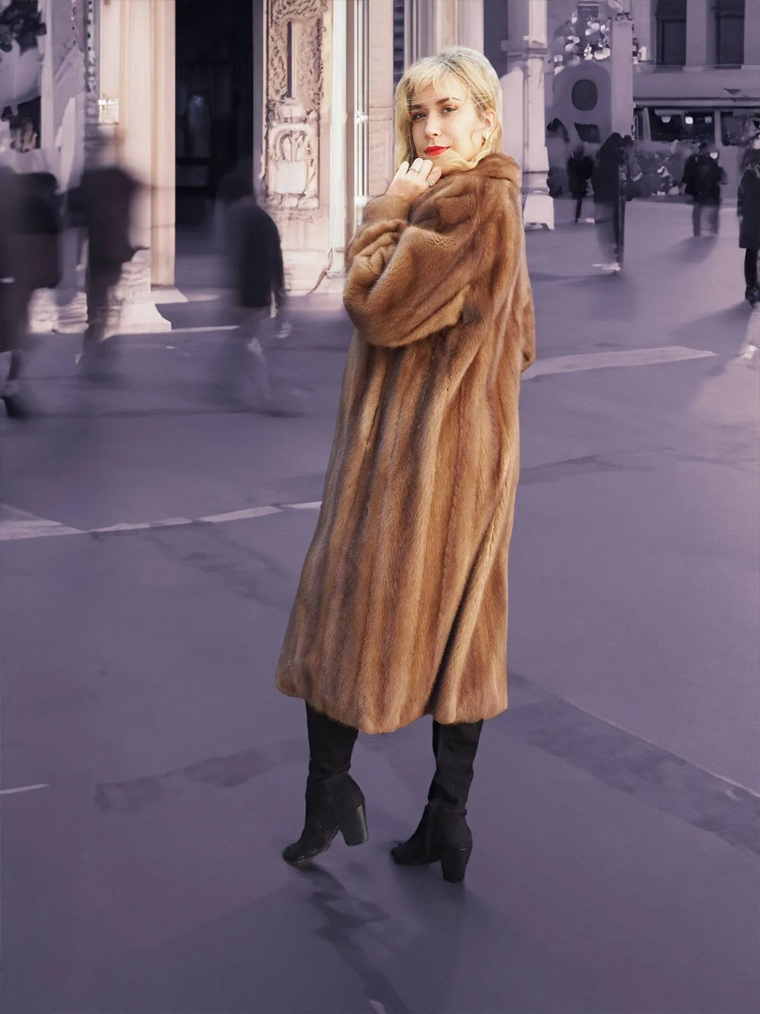 Pastel Autumn Haze Brown Mink Fur Coat Coats L