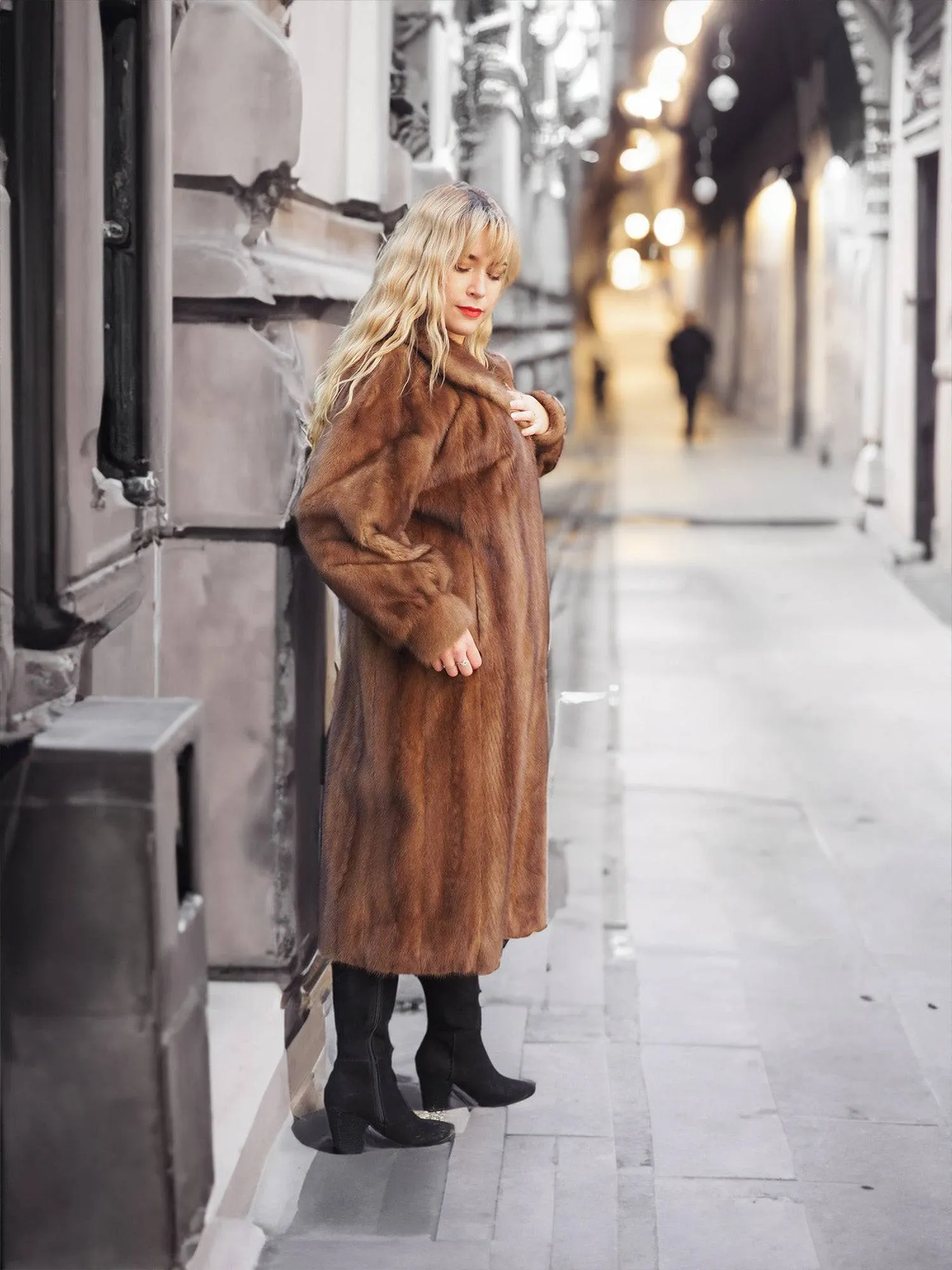 Pastel Autumn Haze Brown Mink Fur Coat Coats L