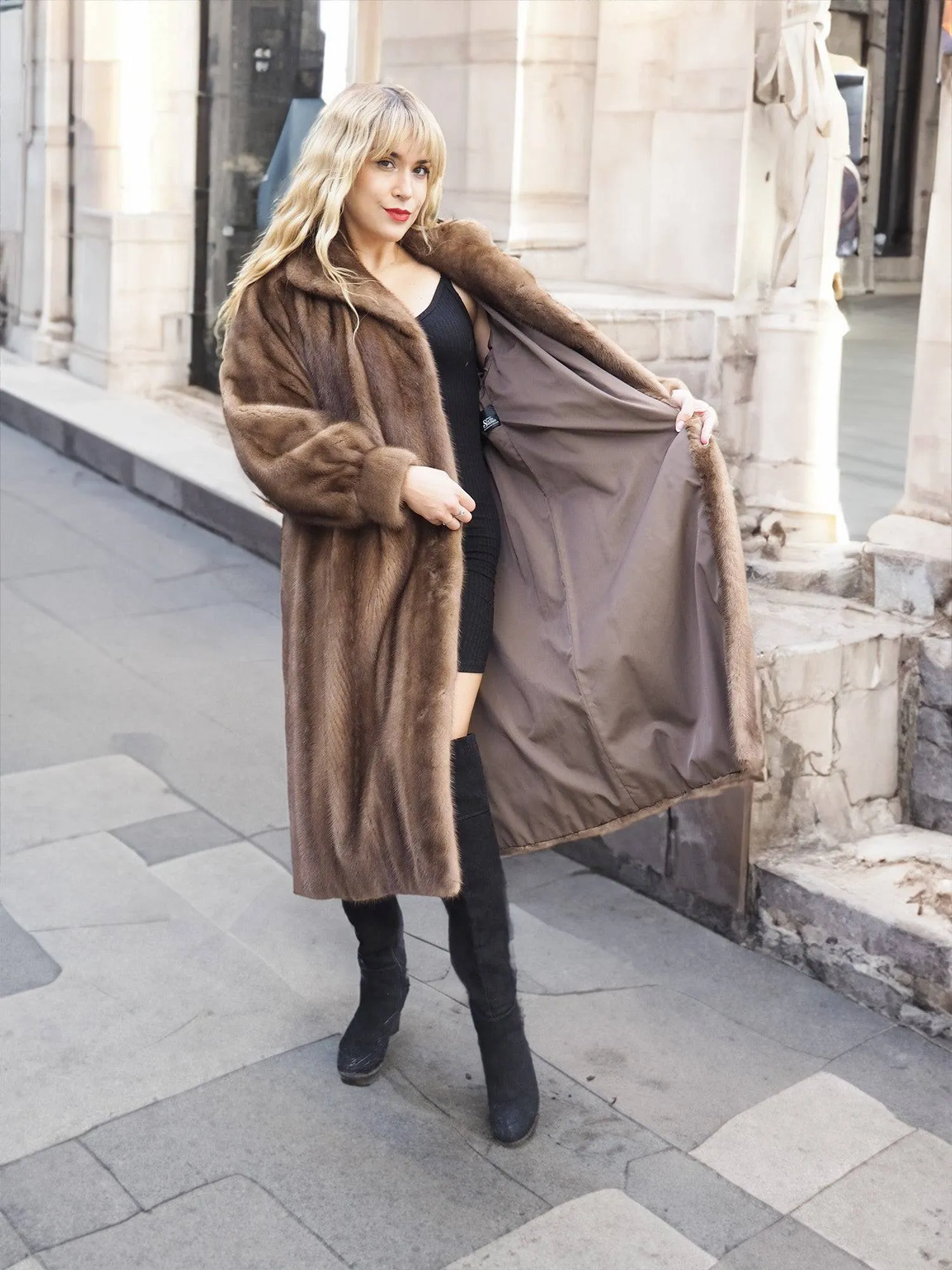 Pastel Autumn Haze Brown Mink Fur Coat Coats L