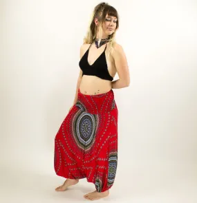 PATTERNED HAREM LOW CROTCH PANTS RED