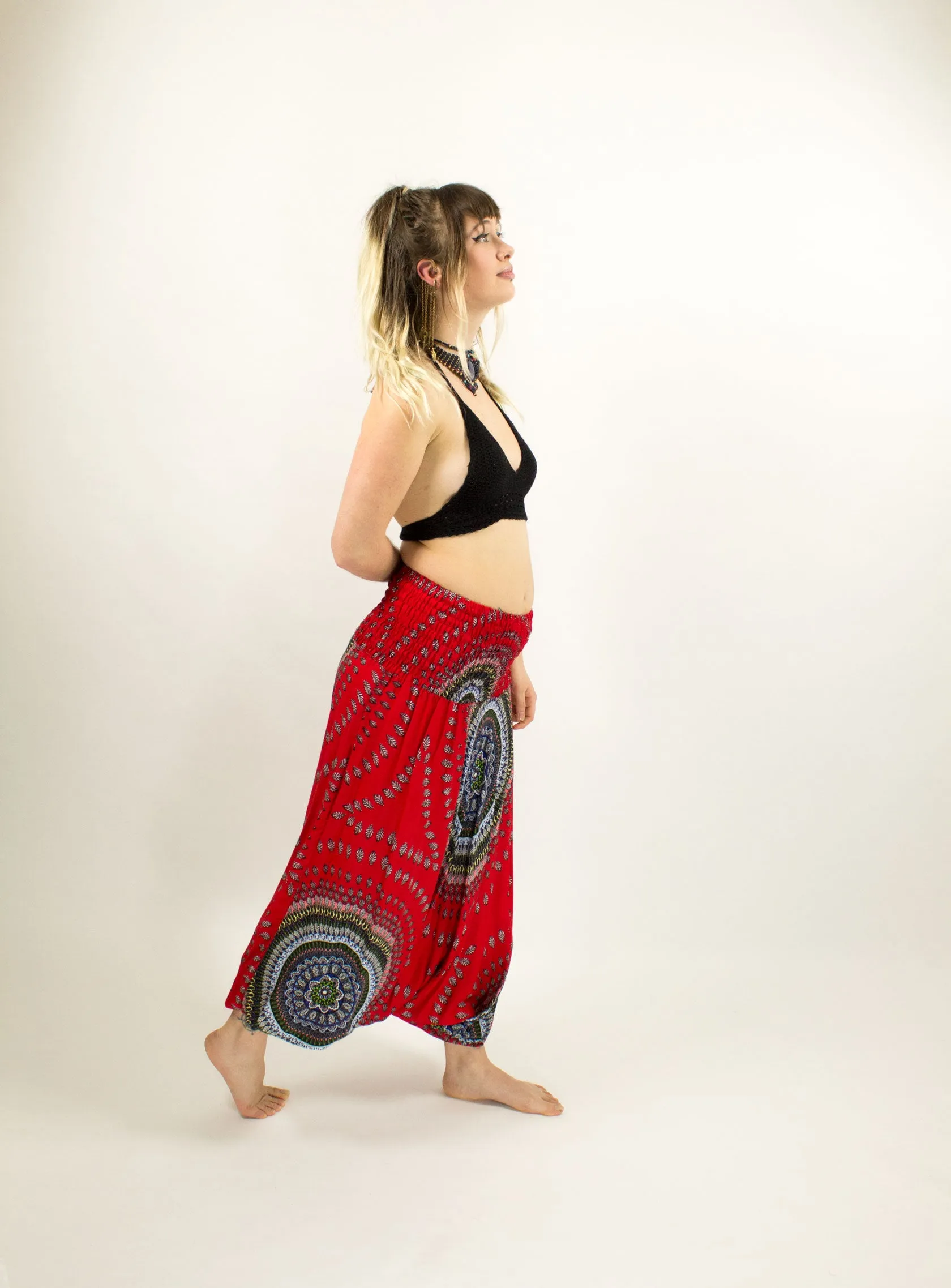 PATTERNED HAREM LOW CROTCH PANTS RED