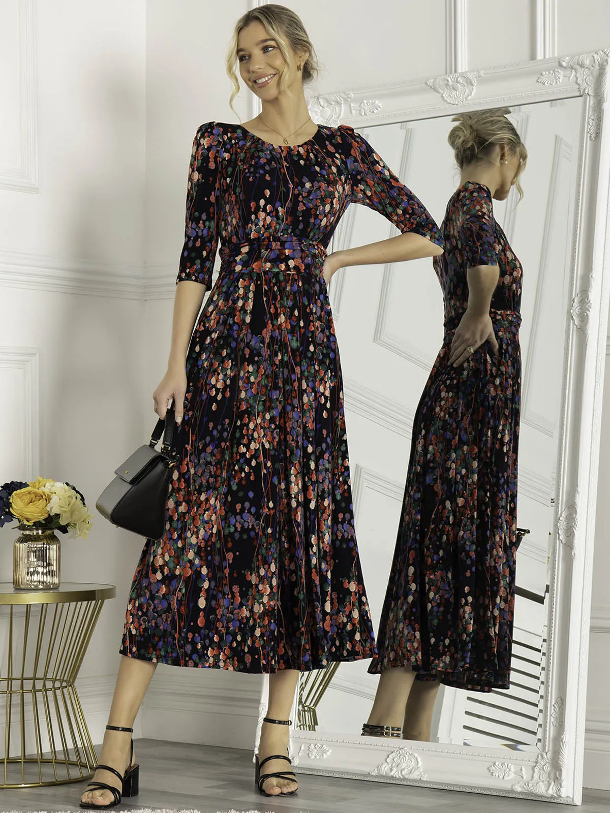 Pauline Sleeved Maxi Dress, Navy Multi