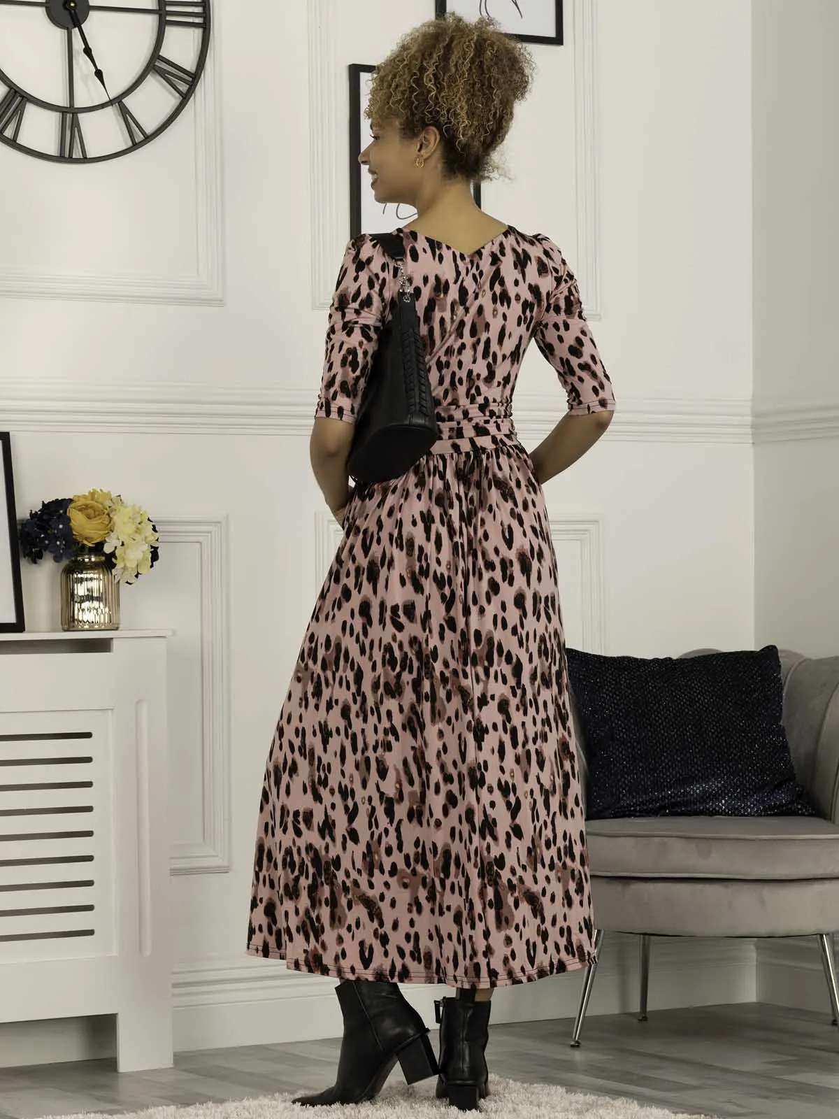 Pauline Sleeved Maxi Dress, Pink Abstract