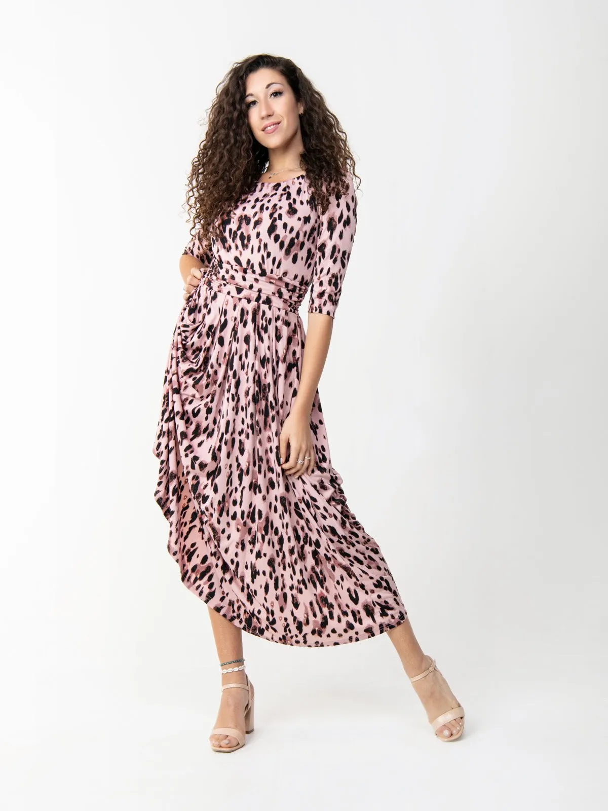 Pauline Sleeved Maxi Dress, Pink Abstract