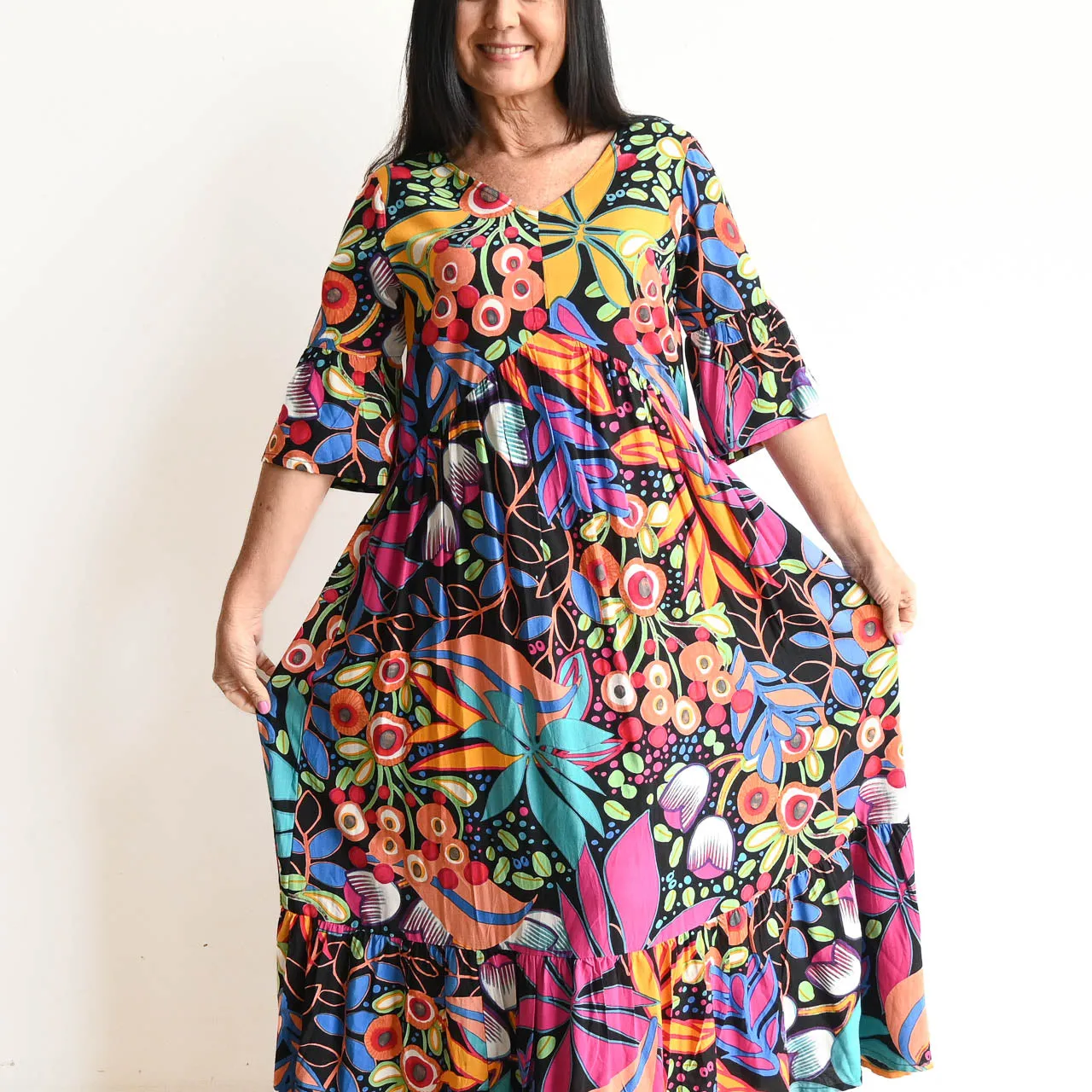 Peak Hem Midi Dress by Orientique Australia - Copacabana - 61679