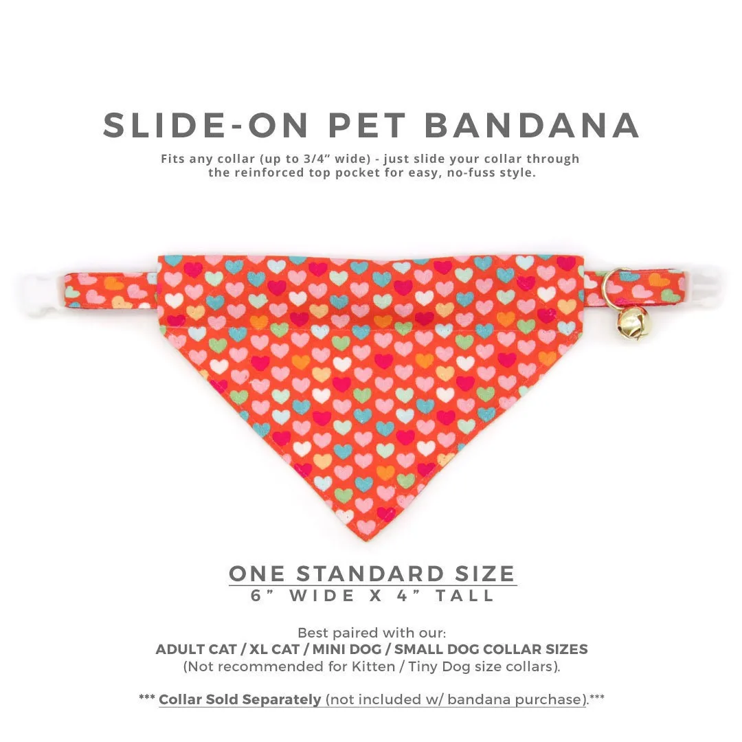 Pet Bandana - "Modern Love" - Candy Hearts on Red Bandana for Cat   Small Dog / Valentine's Day / Slide-on Bandana / Over-the-Collar (One Size)