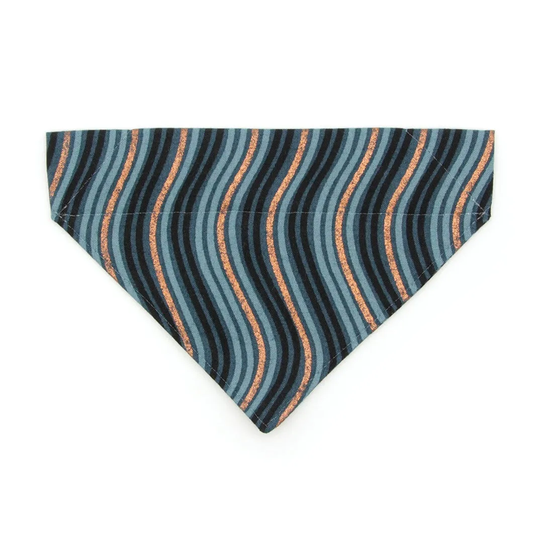 Pet Bandana - "Wavelength - Smoke" - Blue, Copper & Black Bandana for Cat   Small Dog / Slide-on Bandana / Over-the-Collar (One Size)