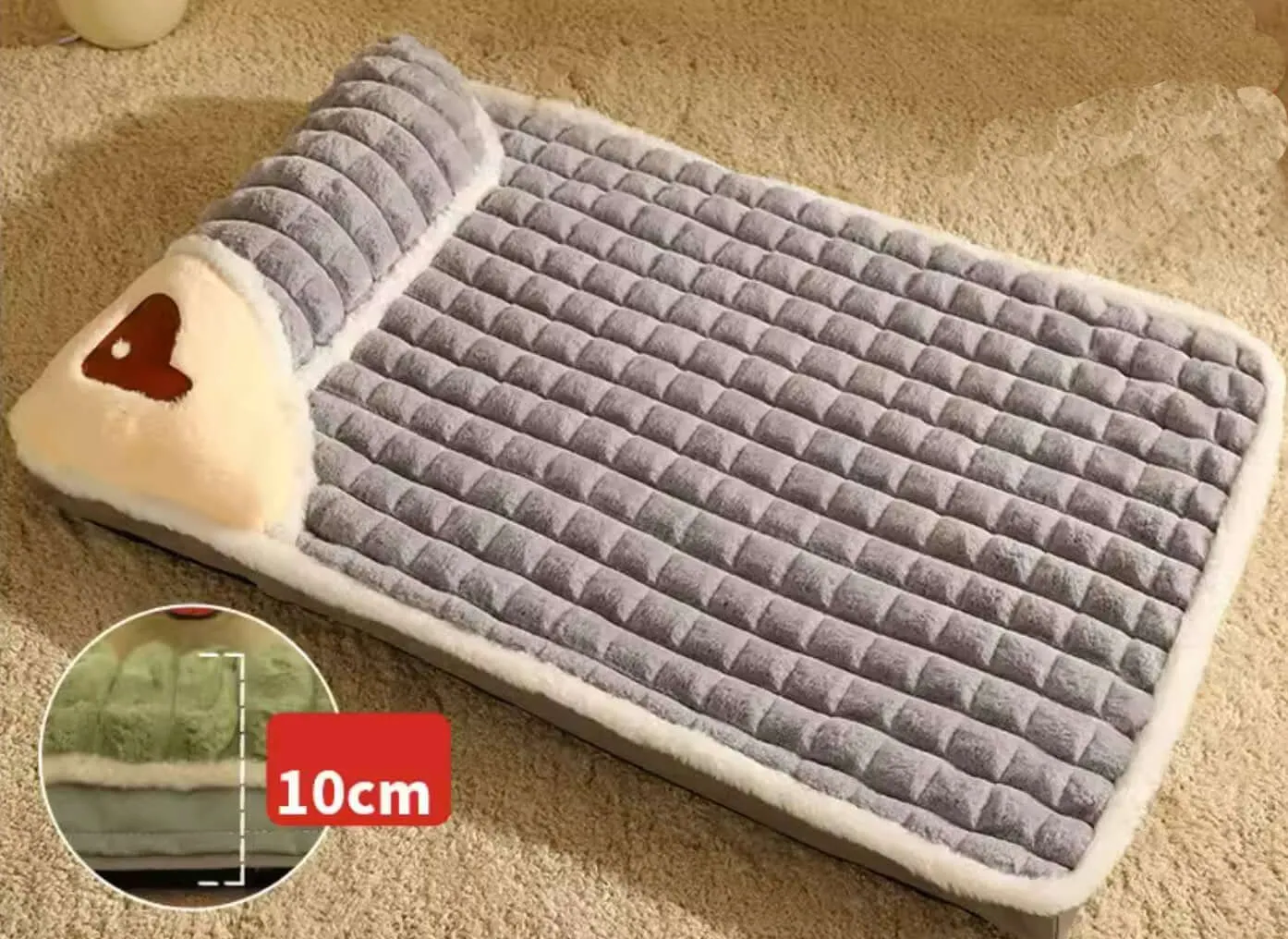 Pet Fleece Pad Bed with Pillow Soft Plush Dog Cushion for Medium Large Dogs 30kg