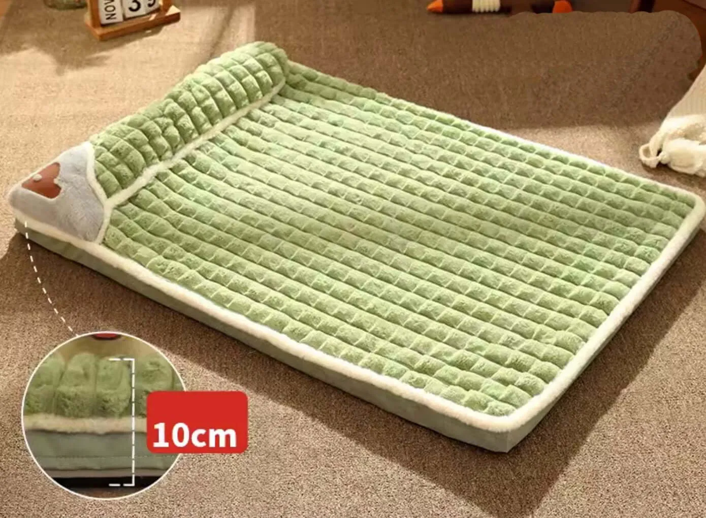 Pet Fleece Pad Bed with Pillow Soft Plush Dog Cushion for Medium Large Dogs 30kg