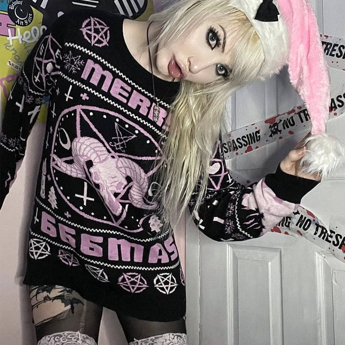 Pink Merry 666mas Knit Christmas Sweater