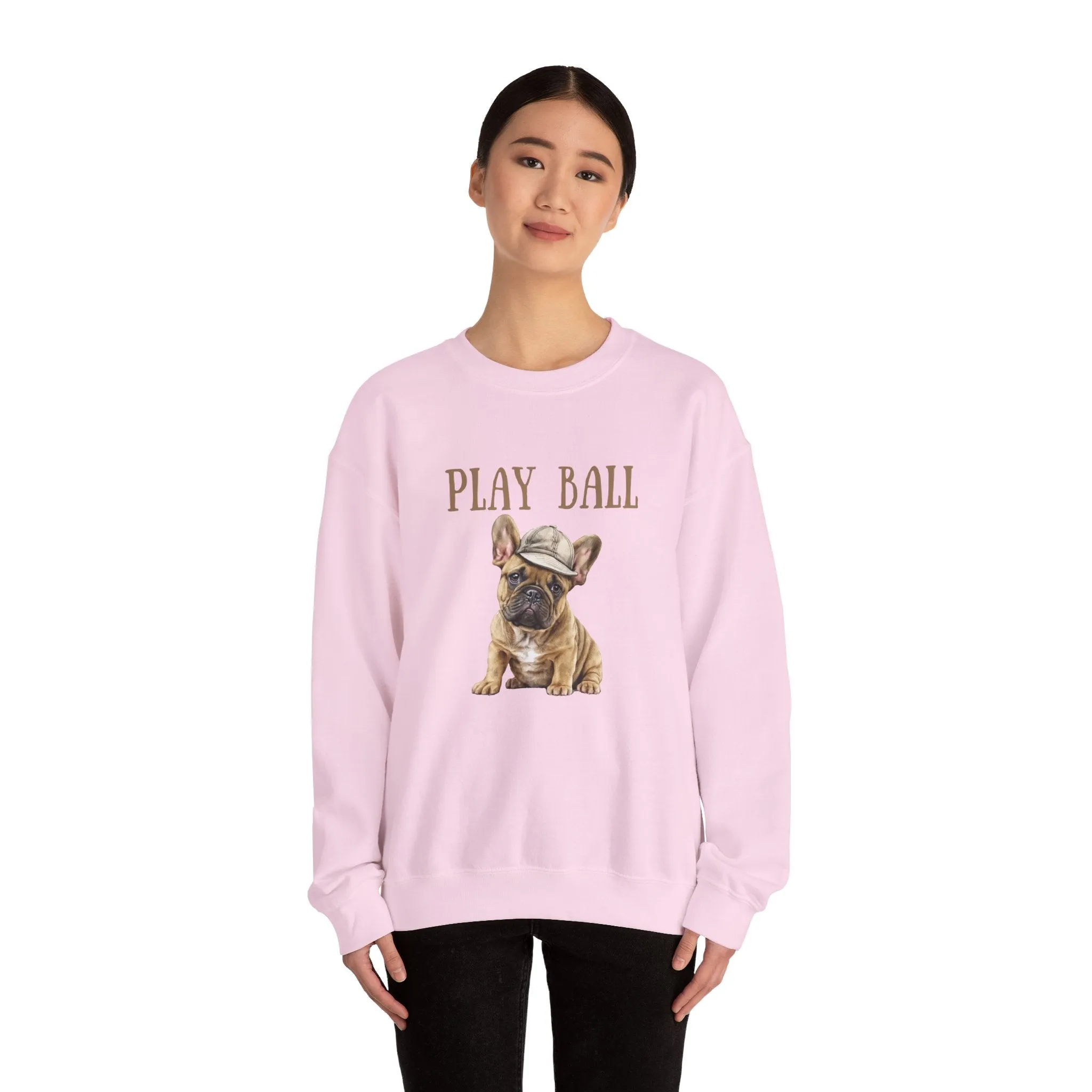 Play Ball with Cute Frenchie Style Crewneck Pullover Sweatshirt, Gift for Her, gift for Him, Dog Lover Gift, Frenchie mama shirt, Bulldog sweater gift