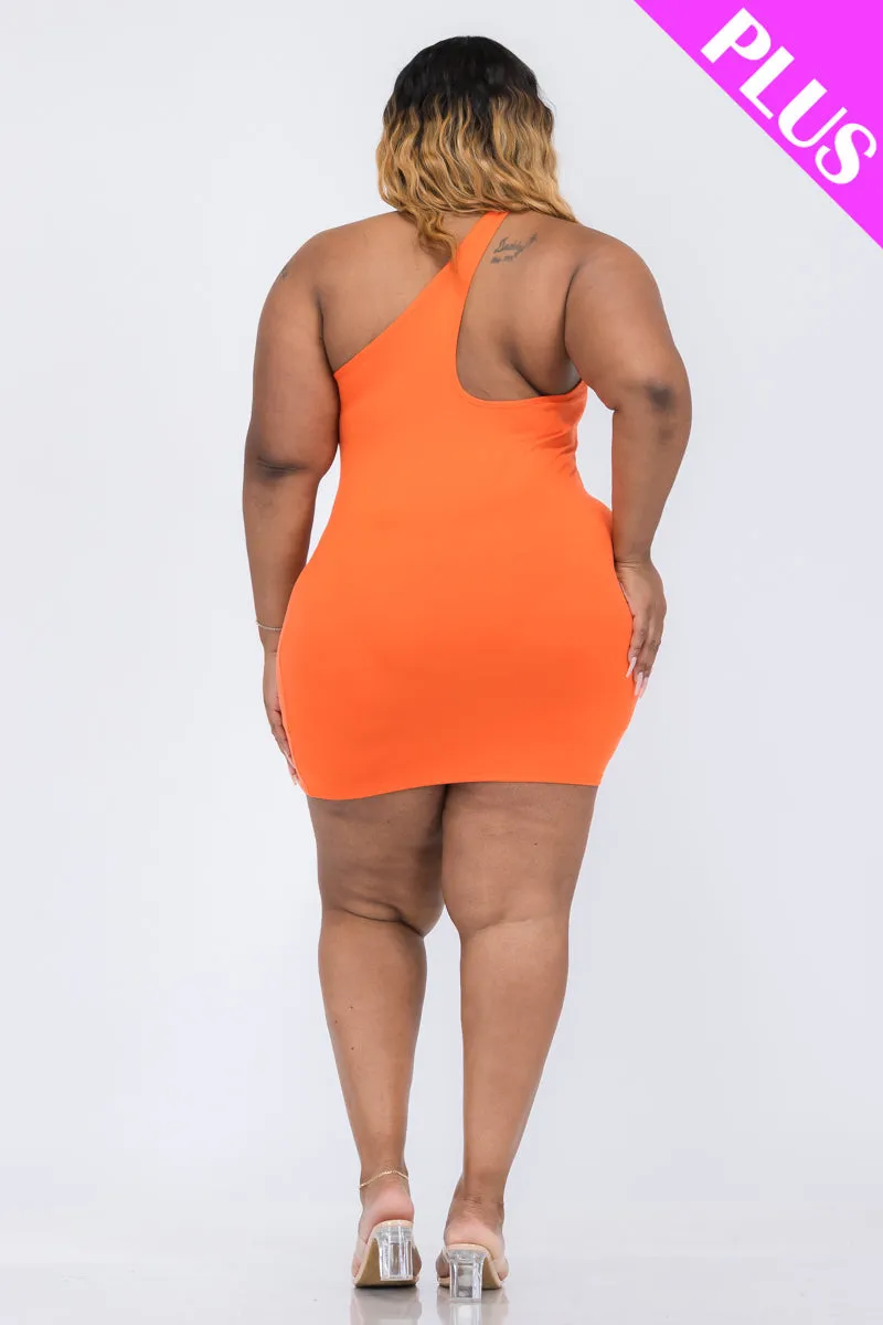 Plus Size One Shoulder Bodycon Mini Dress (CAPELLA)