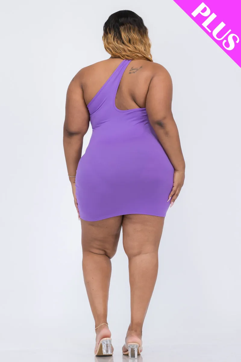 Plus Size One Shoulder Bodycon Mini Dress (CAPELLA)