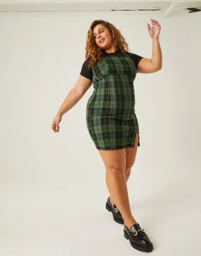 Plus Size Plaid Straight Neck Mini Dress