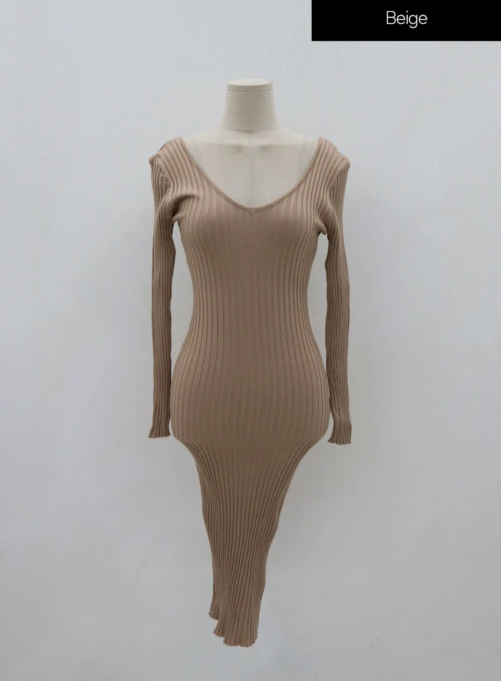 Plus V-Neck Sexy Long Sleeve Elastic Slim Knit Sweater Mini Dress IO05