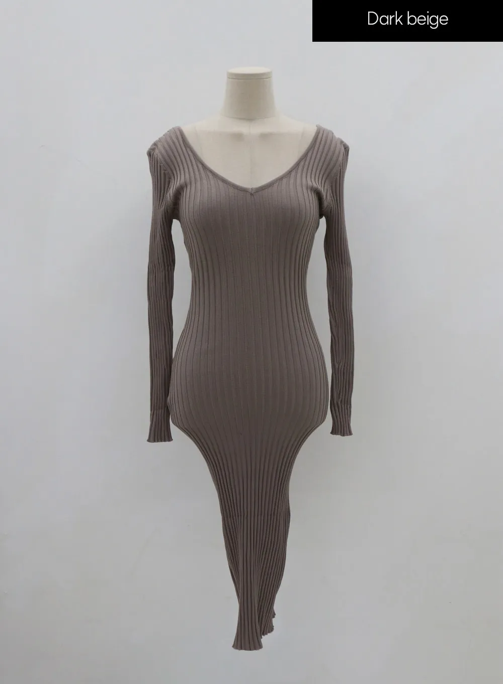 Plus V-Neck Sexy Long Sleeve Elastic Slim Knit Sweater Mini Dress IO05