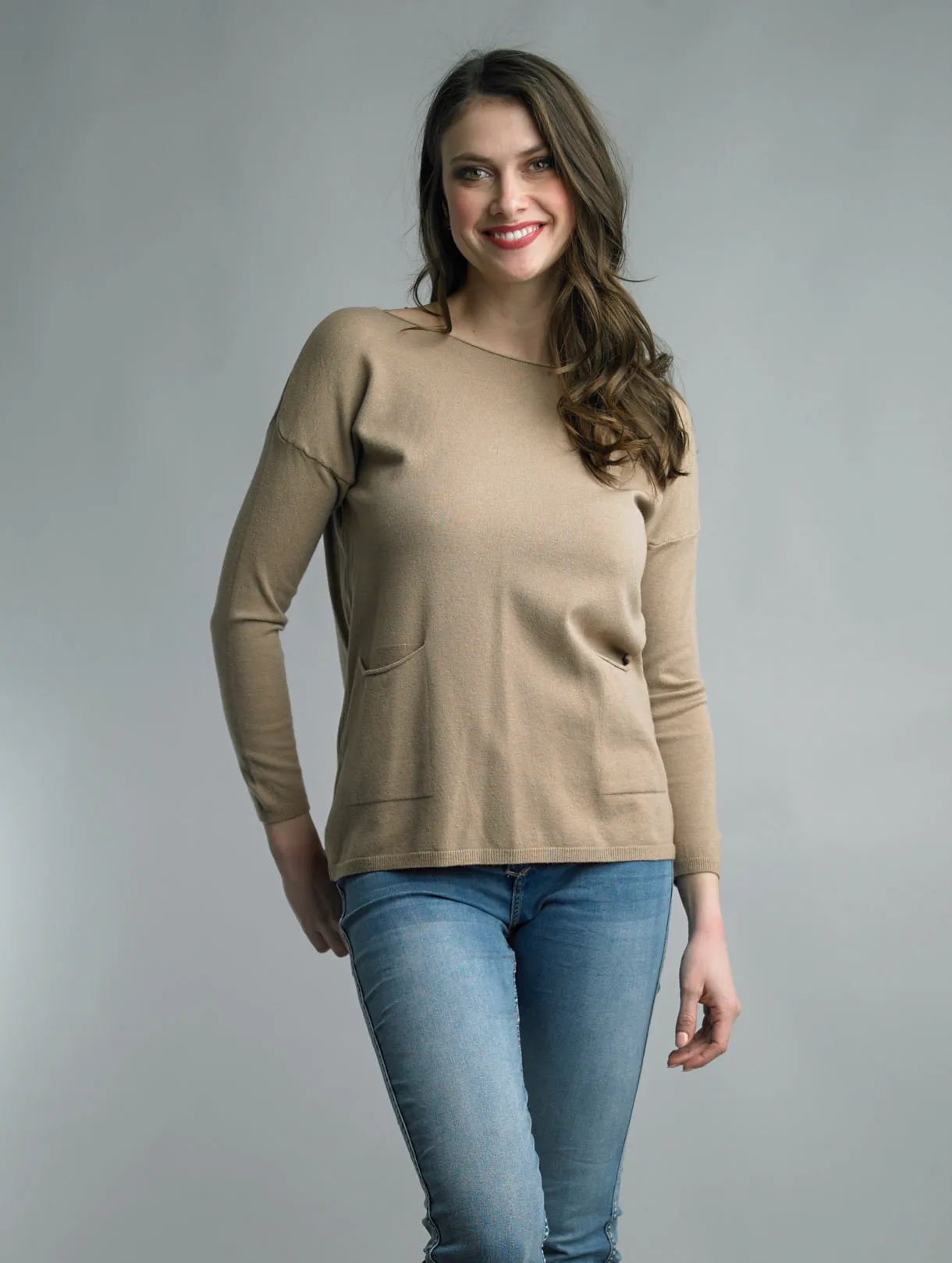 Pocket Crewneck Knit Italian Sweater in 5 Colors