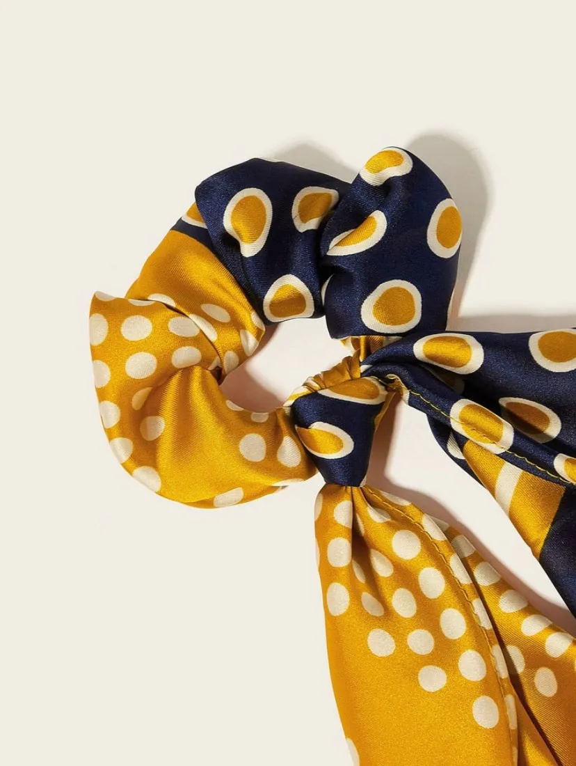 Polka Dot Floral Scrunchie Scarf