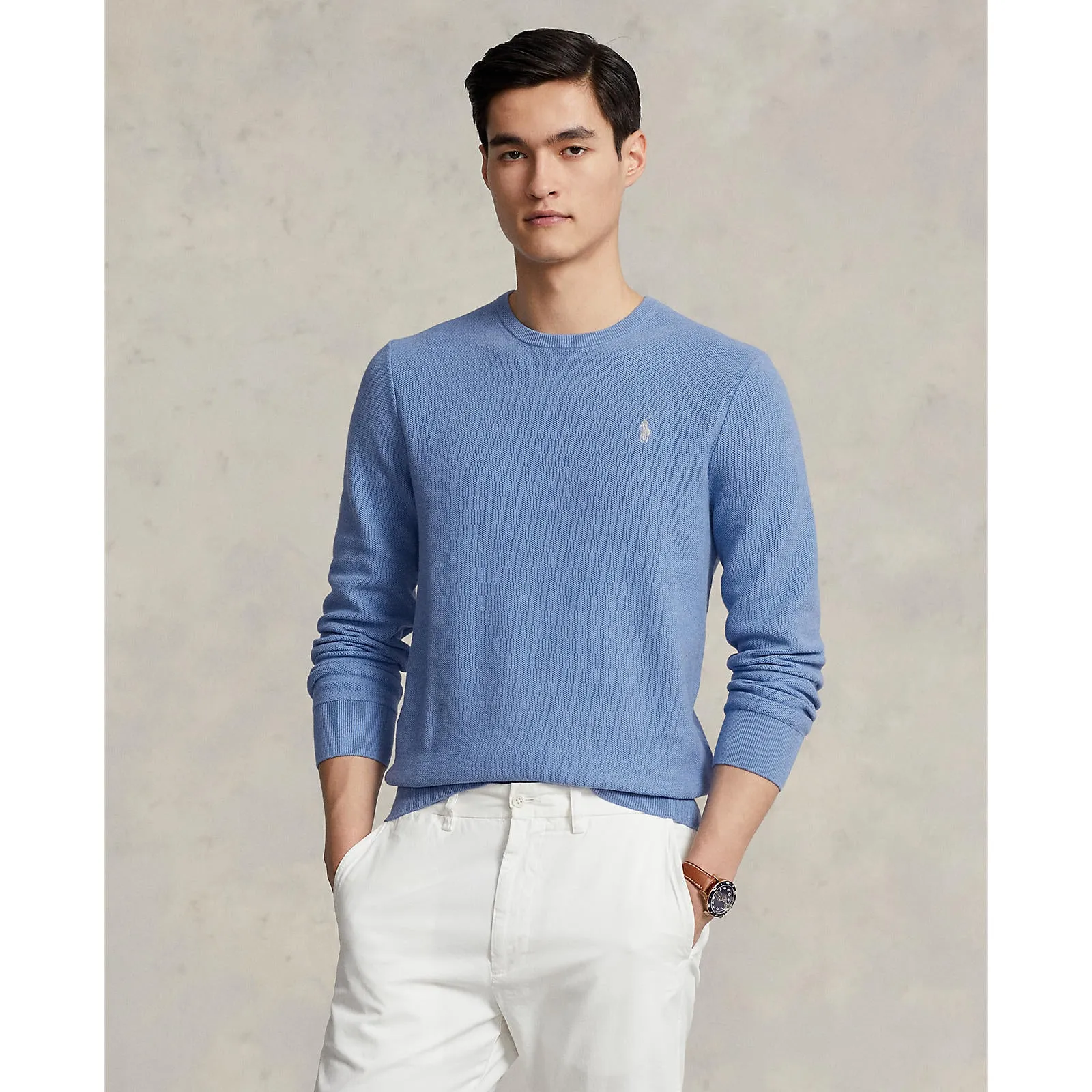 Polo Ralph Lauren - Mesh Knit Cotton Crewneck Sweater - Summer Blue