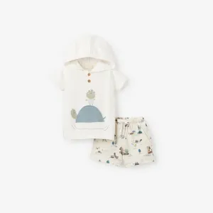 Pond Friends Hooded Pullover   Organic Muslin Short Set