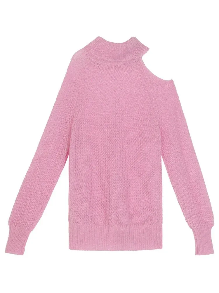 Pre Order:  Bare Shoulder Turtleneck Knit Sweater