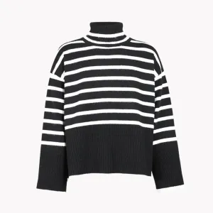 Pre Order:  Black and White Turtleneck Knit Sweater