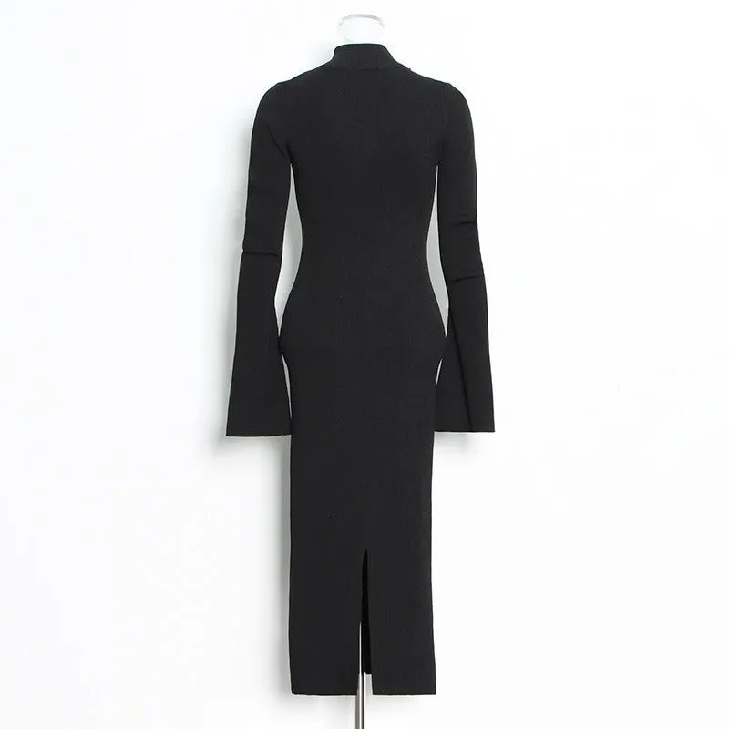 Pre Order:  Chain Accent Turtleneck Knit Dress