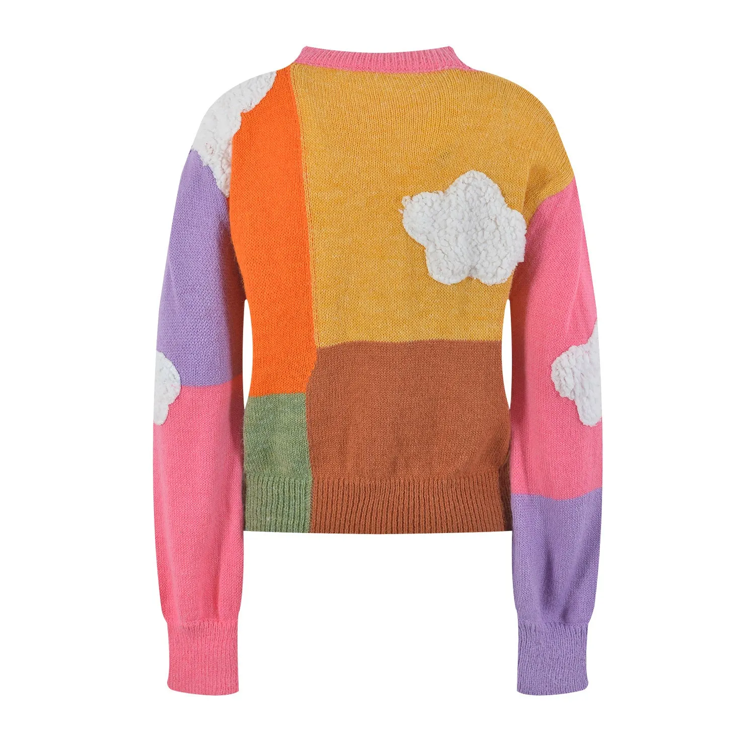 Pre Order:  Color Block Cloud Round Neck Long Sleeved Knitted Sweater