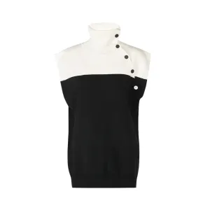 Pre Order:  Contrast Buttons Turtleneck Sleeveless Top