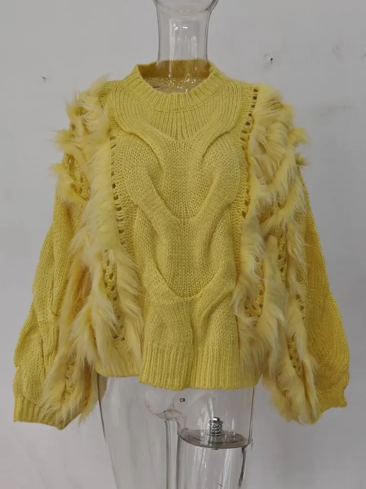 Pre Order:  Faux Fur Turtleneck Knit Sweater