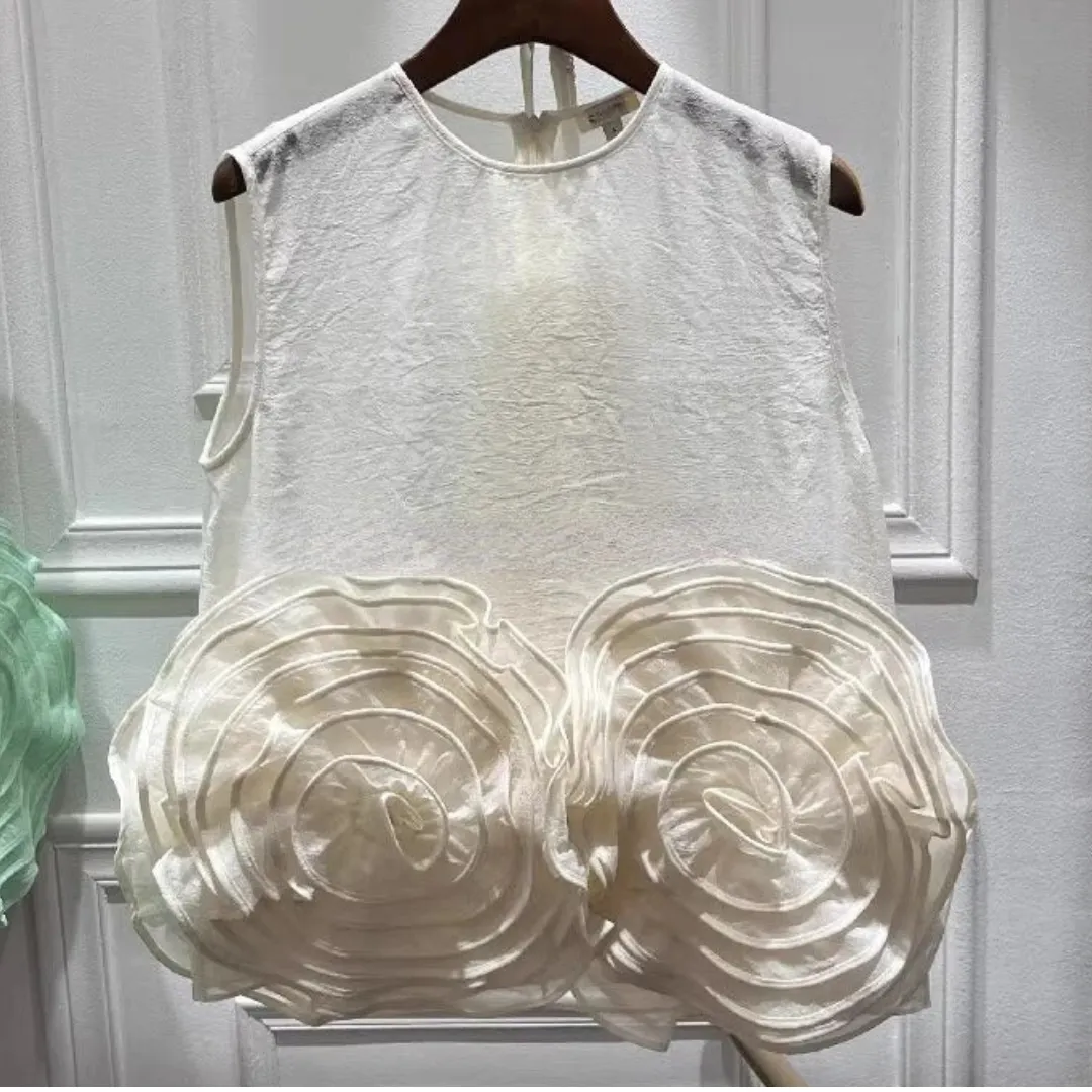 Pre Order:  Handmade Flower Sleeveless Round Neck Top