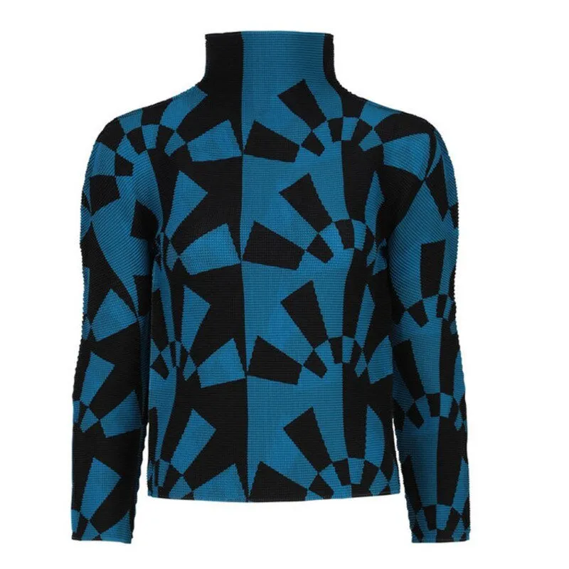 Pre Order:  Printed Turtleneck Pleated Top