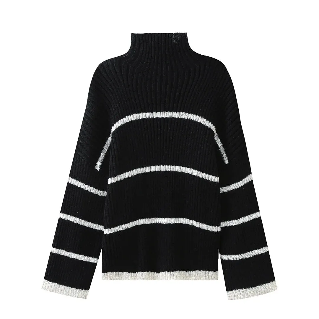 Pre Order:  Striped Turtleneck Knit Sweater