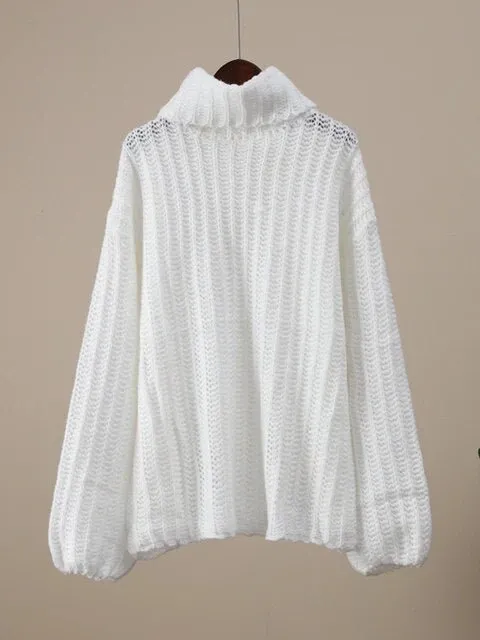 Pre Order:  Turtleneck Crochet Knit Sweater