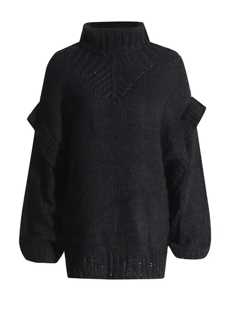 Pre Order:  Winged Sleeves Turtleneck Knit Sweater