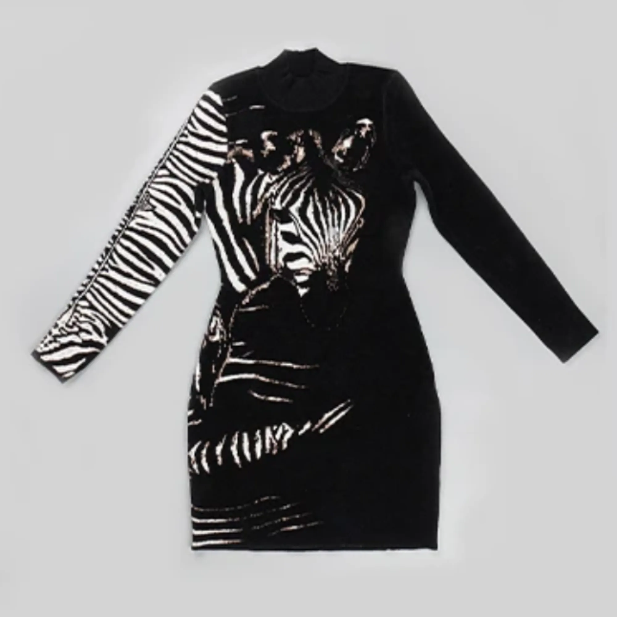 Pre Order:  Zebra Pattern Long Sleeves Mini Dress