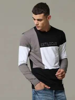 "Block Patterned Black  White Fusion Sweatshirt "