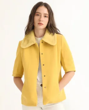 Rareism Women Kaise Yellow Polyester Fabric Short Sleeves Button Closure Shirt Collar Bell Sleeve Regular Fit Plain Jacket