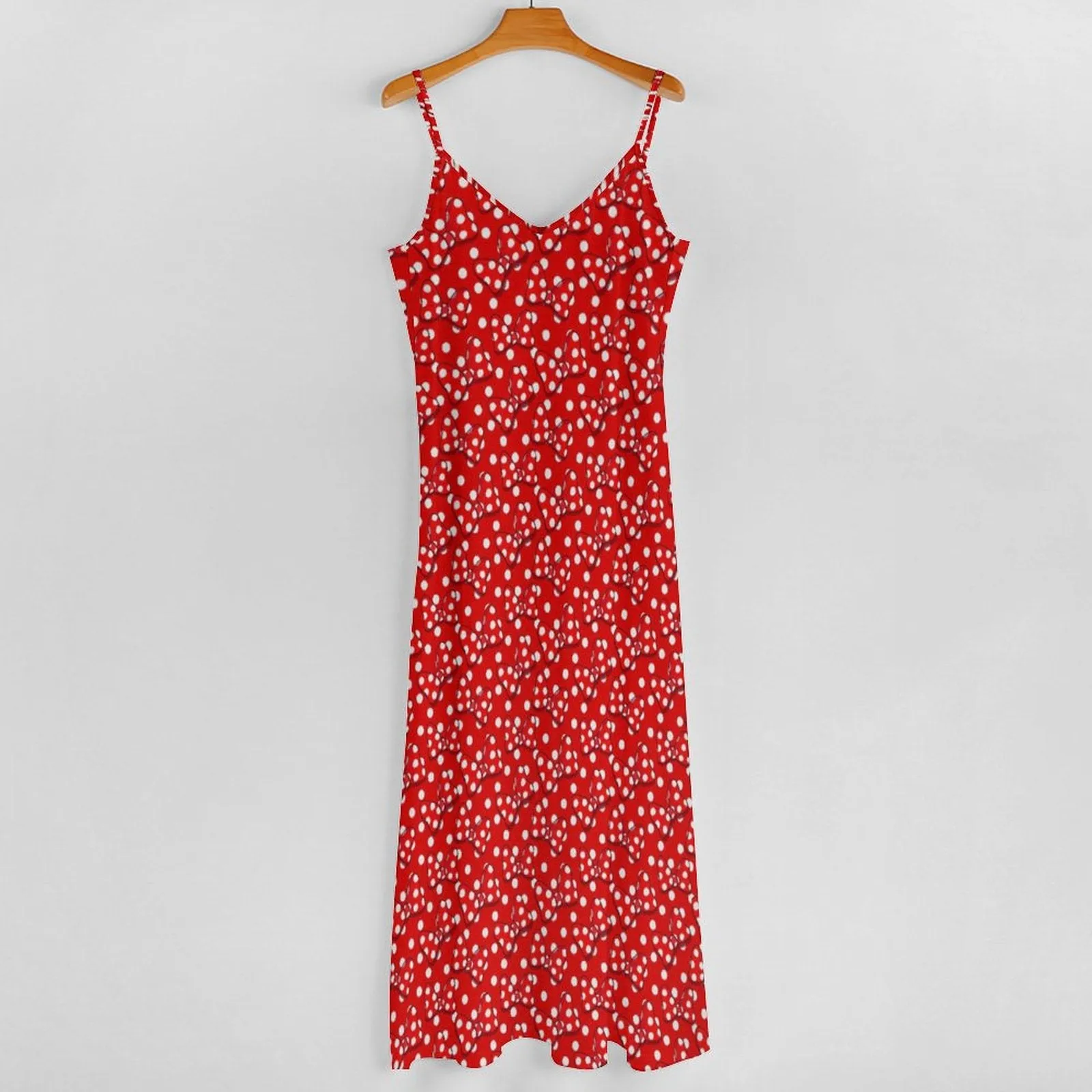 Red With White Polka Dots Women's Summer Slip Long Dress