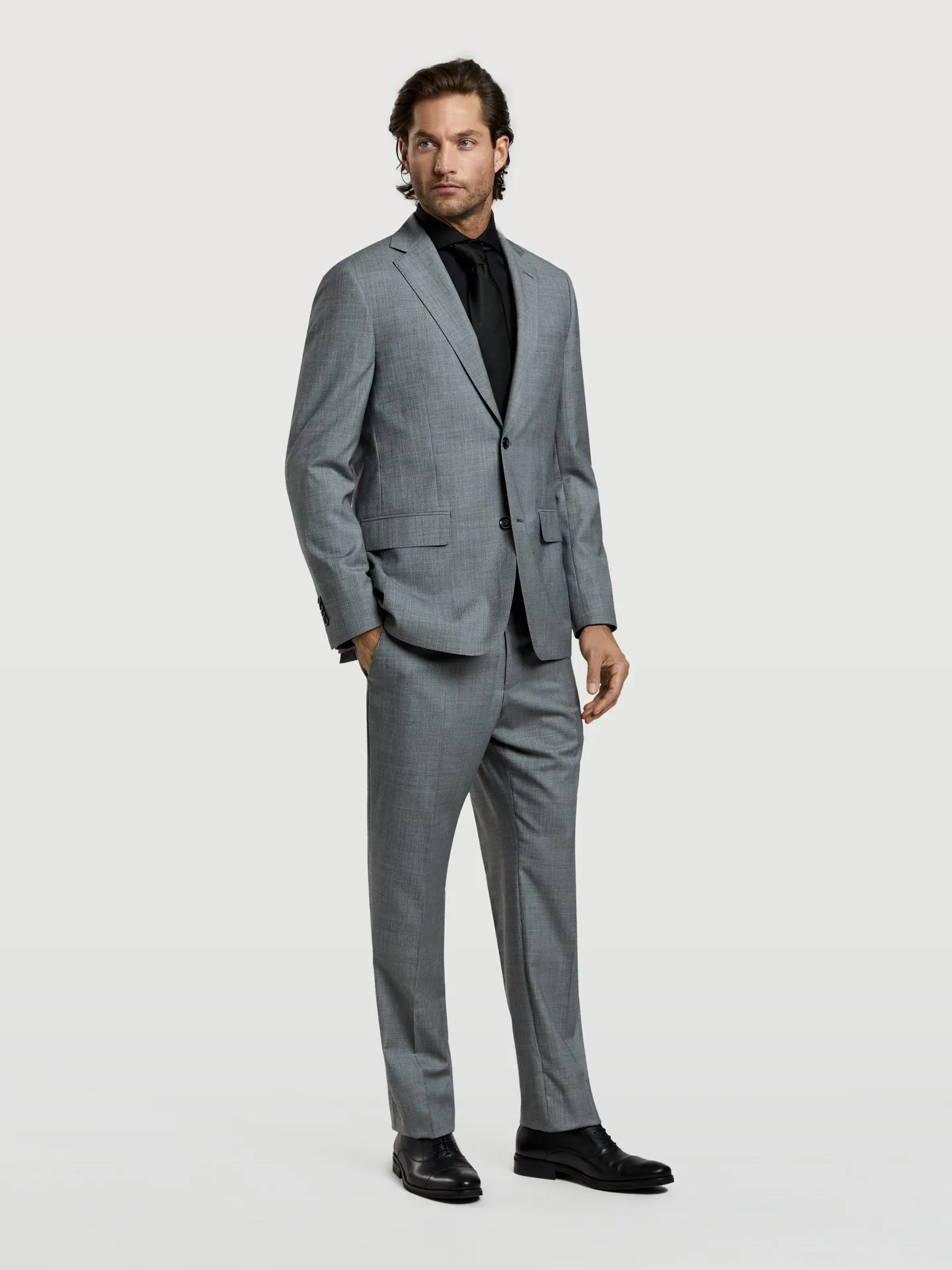 Regular fit 4 seasons sharkskin wool suit