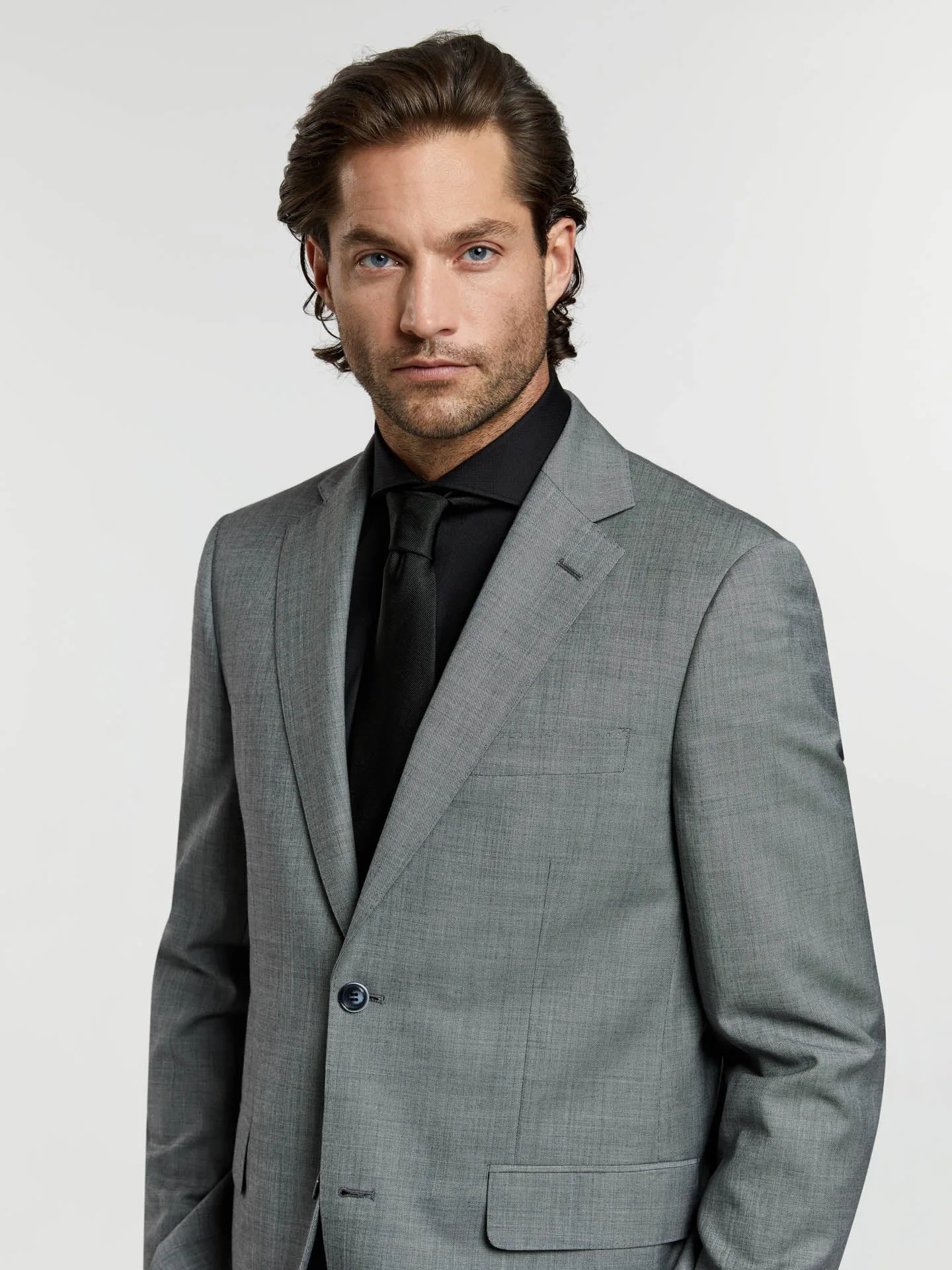 Regular fit 4 seasons sharkskin wool suit